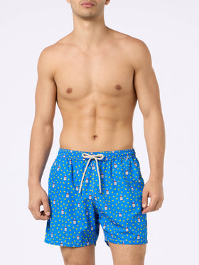 Man lightweight fabric swim-shorts Lighting Micro Fantasy with rum and pear print - MC2 Saint Barth