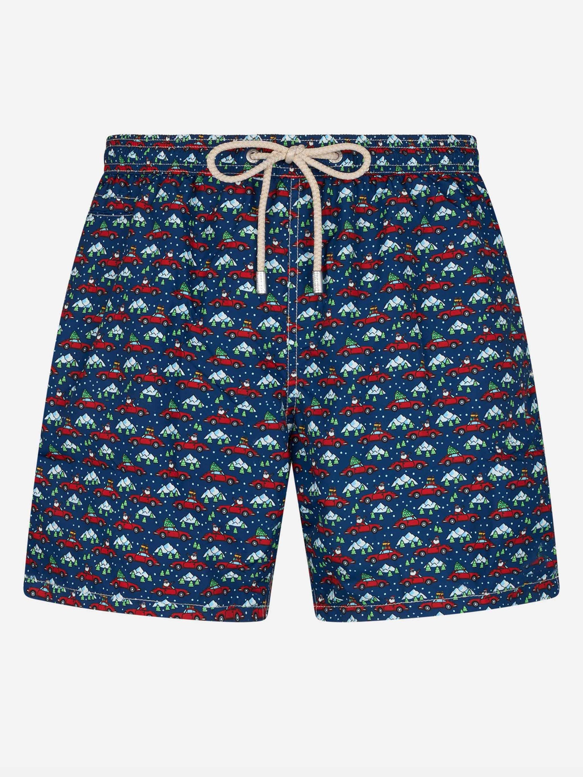 Man lightweight fabric swim-shorts Lighting Micro Fantasy with Santa driver print - MC2 Saint Barth