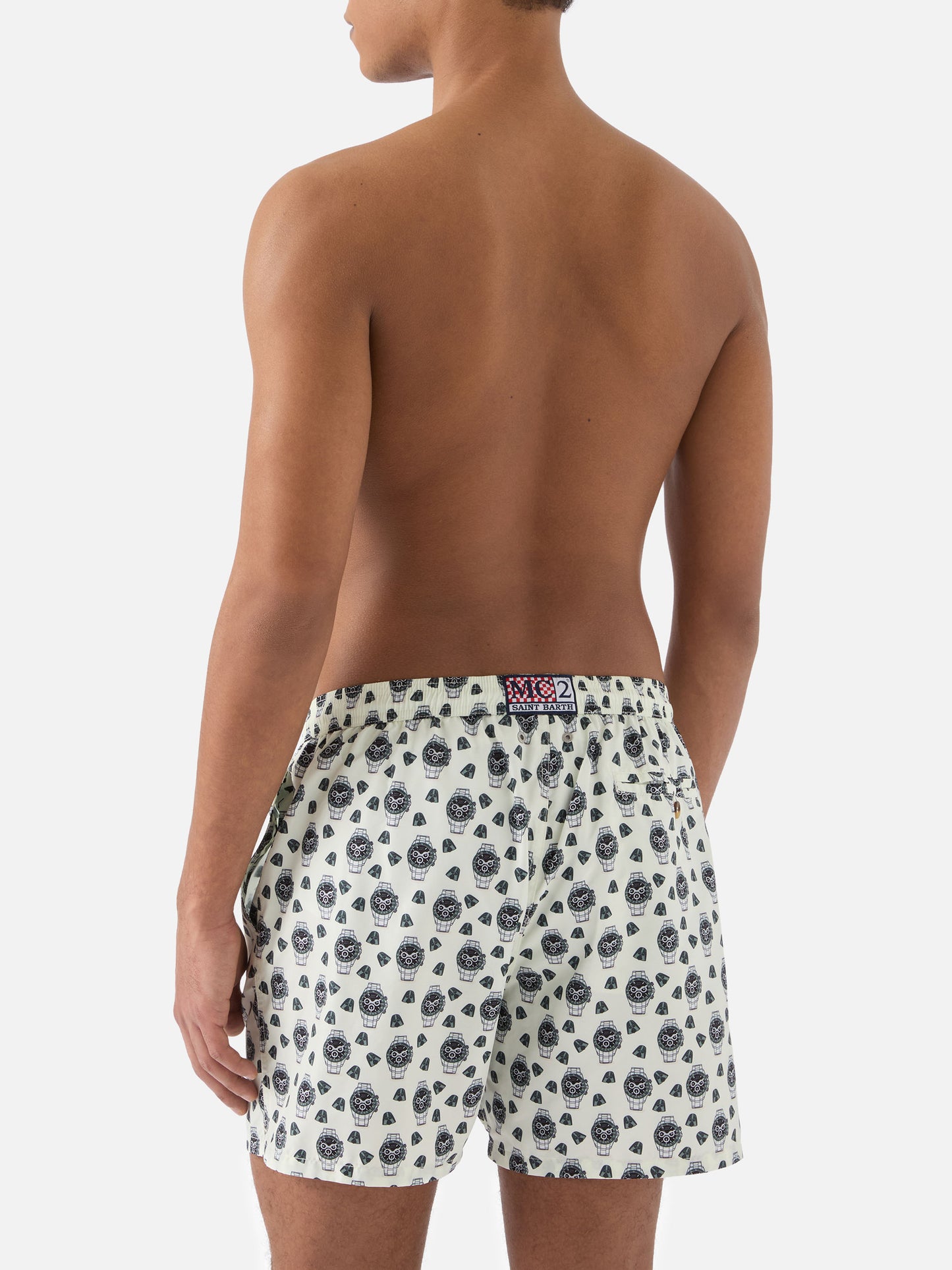 White Lighting Micro swim shorts with watch in the night print