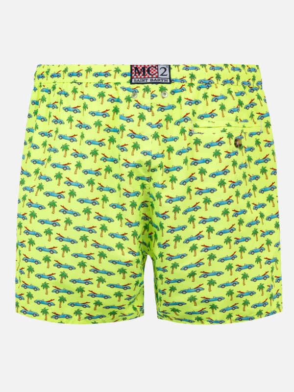 Man light fabric swim shorts with surfcar print