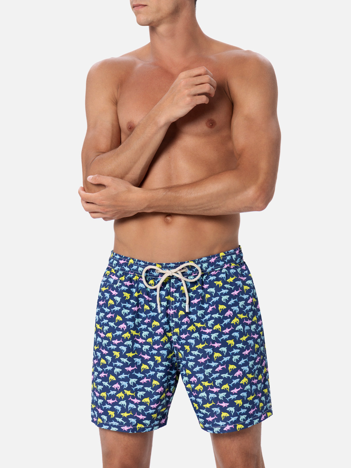 Man lightweight fabric swim-shorts Lighting Micro Fantasy with shark print - MC2 Saint Barth