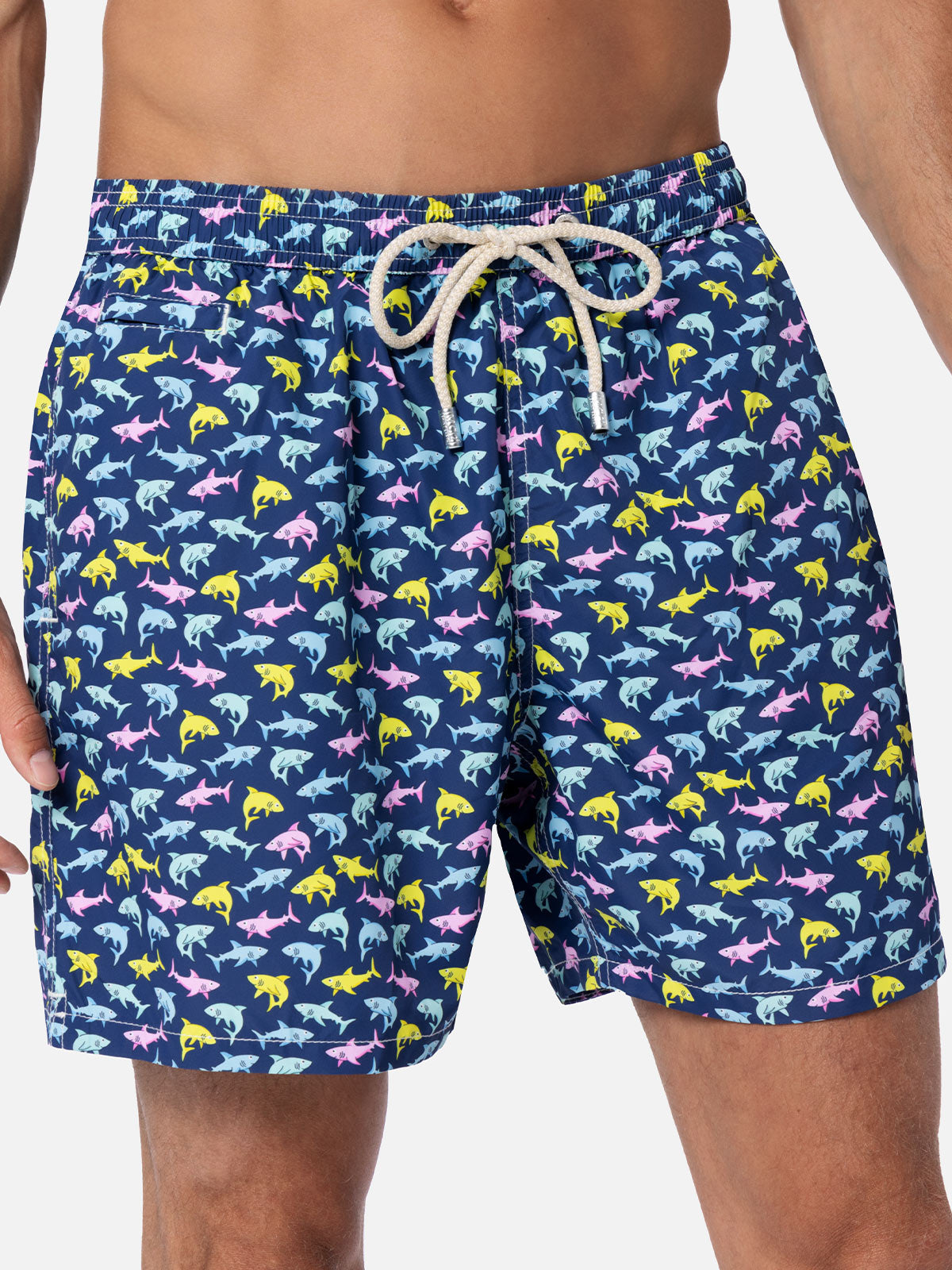 Man lightweight fabric swim-shorts Lighting Micro Fantasy with shark print - MC2 Saint Barth