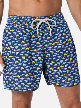 Man lightweight fabric swim-shorts Lighting Micro Fantasy with shark print - MC2 Saint Barth