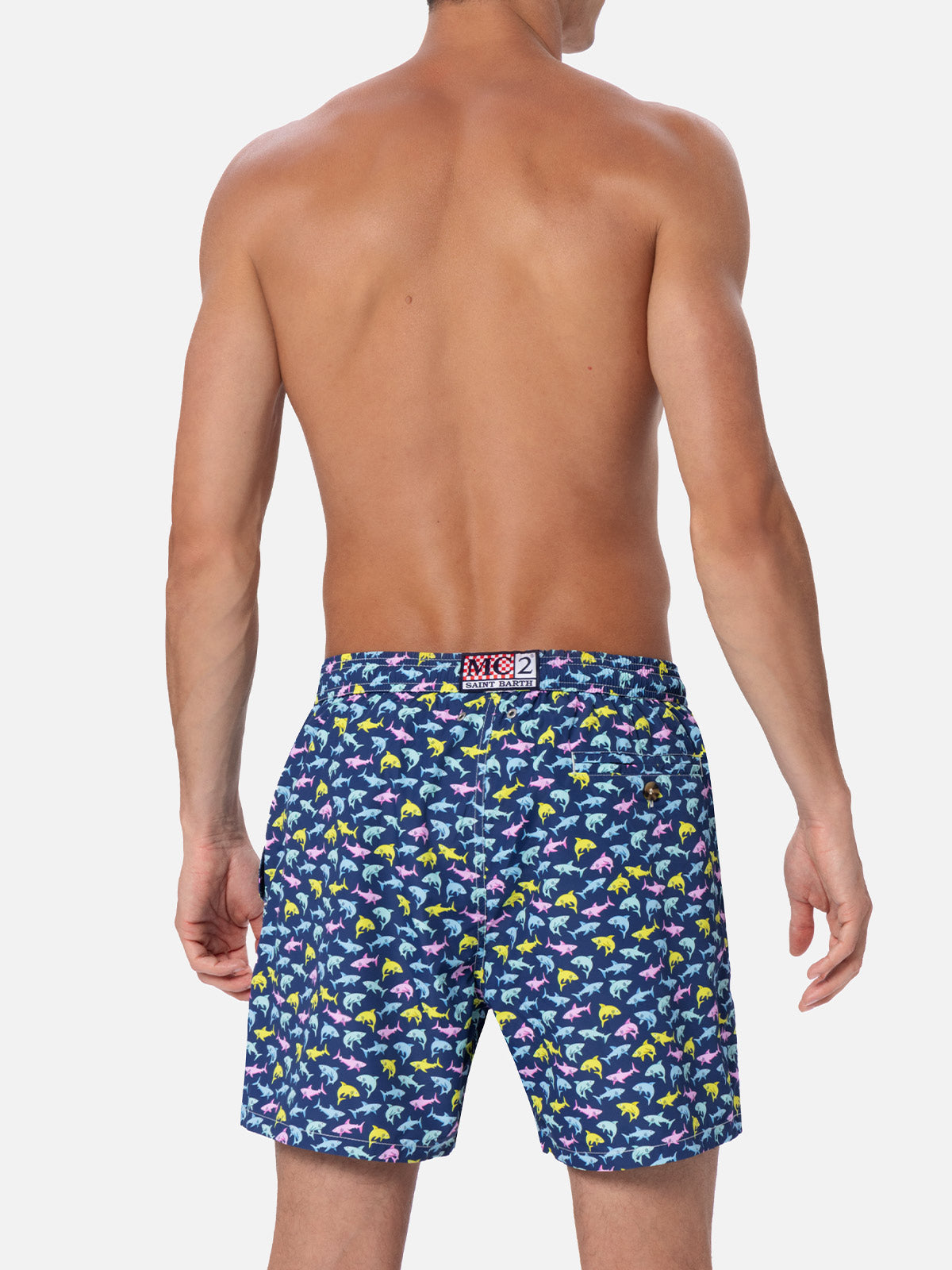 Man lightweight fabric swim-shorts Lighting Micro Fantasy with shark print - MC2 Saint Barth