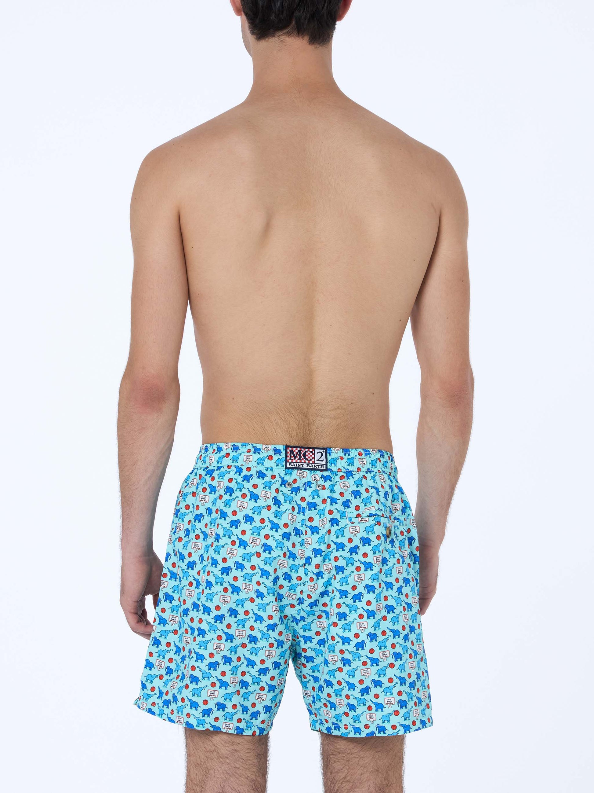 Man lightweight fabric swim-shorts Lighting Micro Fantasy with elephant print - MC2 Saint Barth