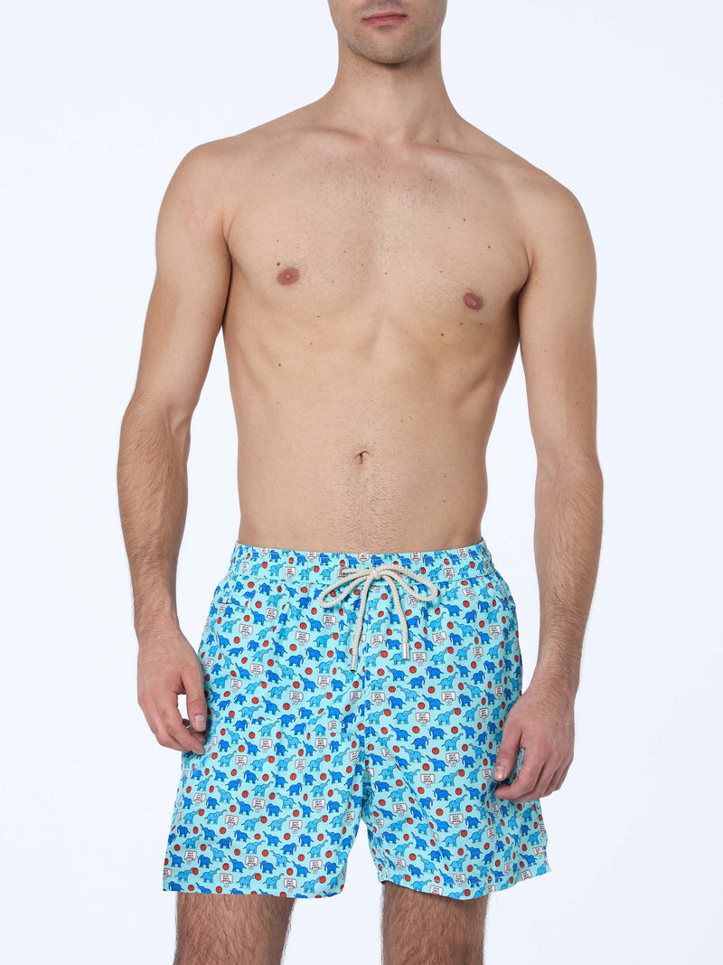 Man lightweight fabric swim-shorts Lighting Micro Fantasy with elephant print