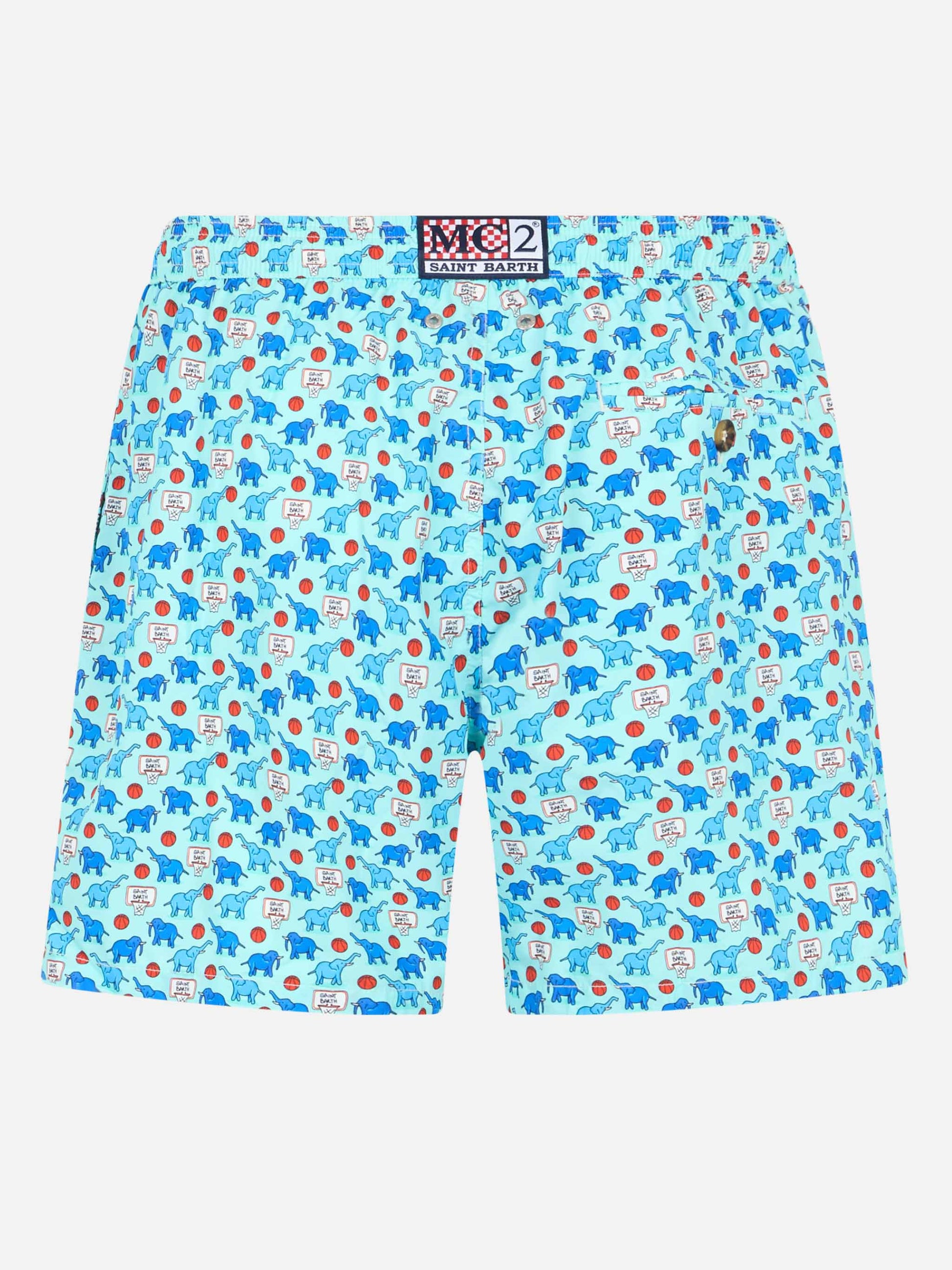 Man lightweight fabric swim-shorts Lighting Micro Fantasy with elephant print - MC2 Saint Barth