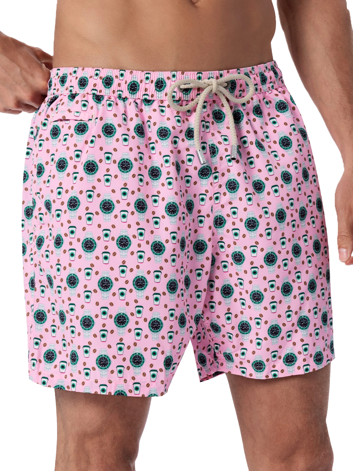 Man lightweight fabric swim-shorts Lighting Micro Fantasy with watches print - MC2 Saint Barth