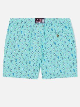 Lighting Micro Fantasy swim shorts in technical fabric with penguin pattern in blue and multicolor