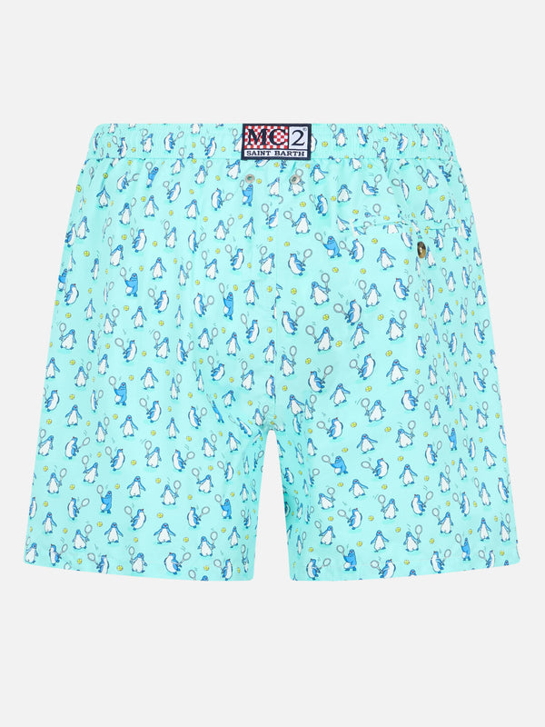 Badeshorts für Herren aus leichtem Stoff Lighting Micro Fantasy mit Pinguin-Print