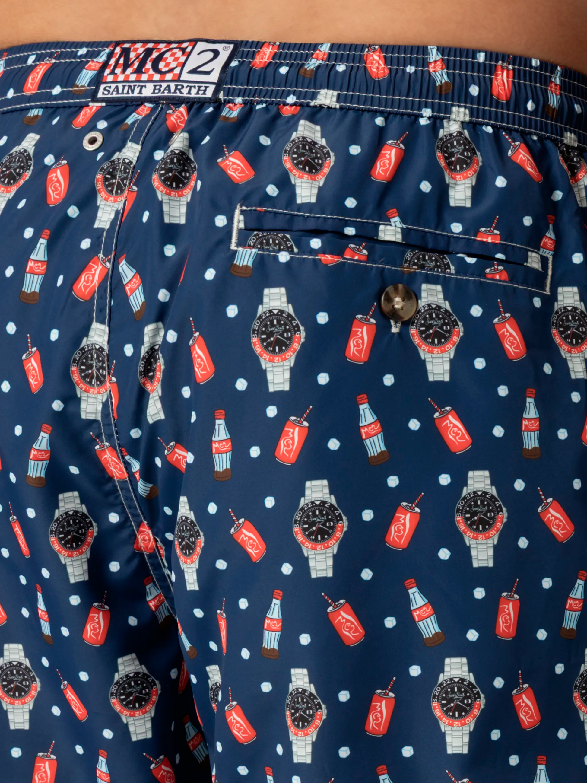 Lightweight fabric swim shorts Lighting with watch print - MC2 Saint Barth