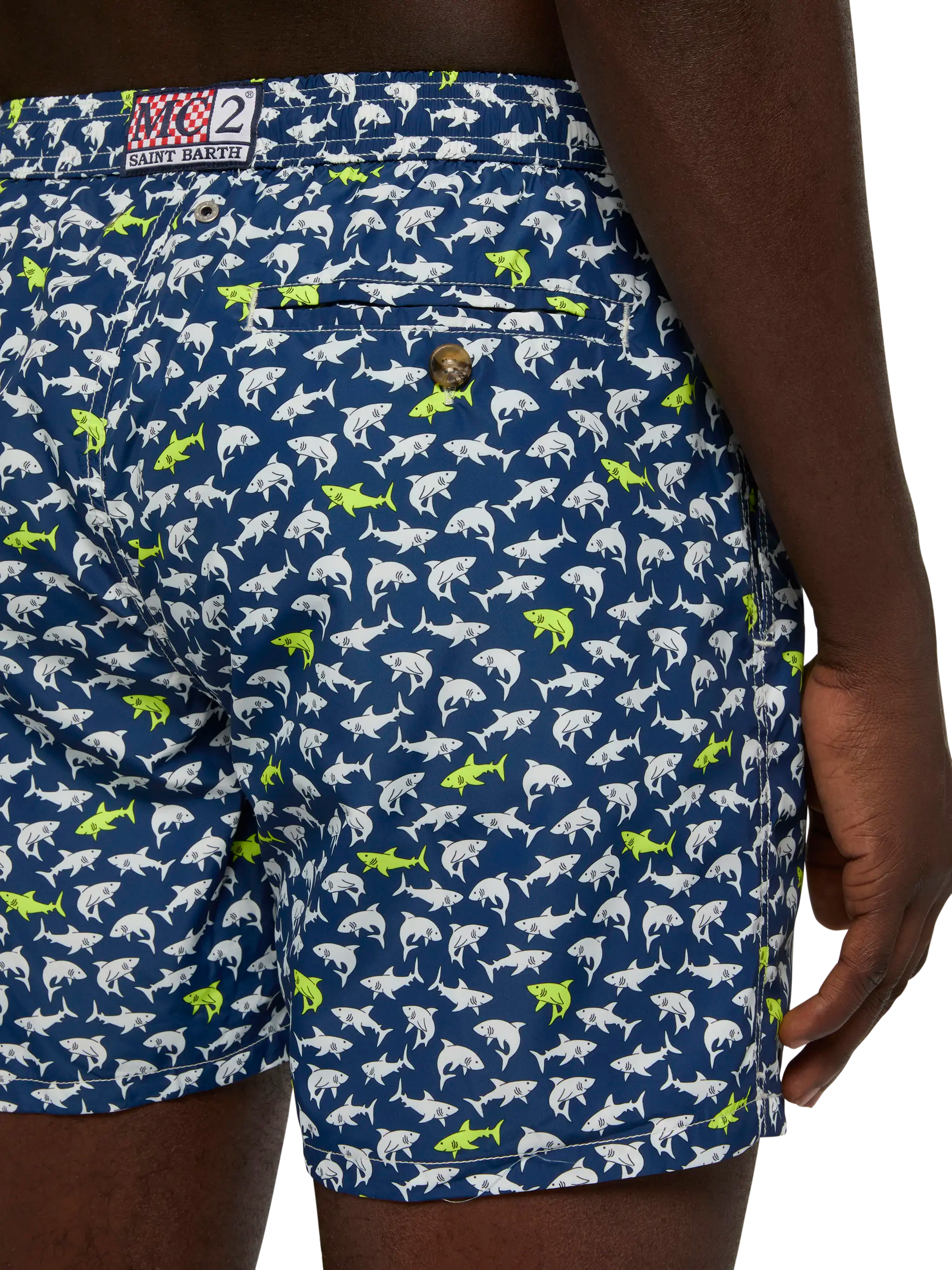 Lightweight fabric swim shorts Lighting with shark print - MC2 Saint Barth