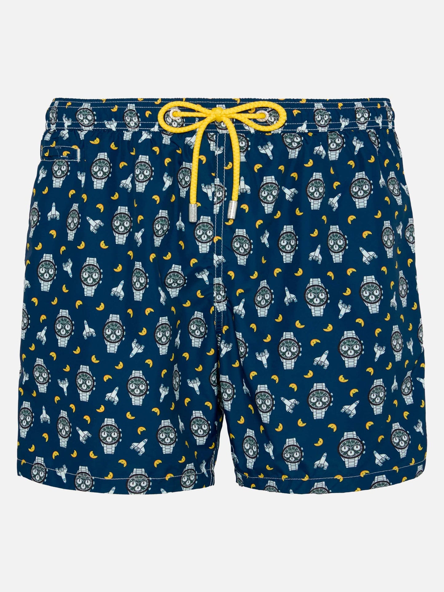 Lightweight fabric swim shorts Lighting with watch and moon print