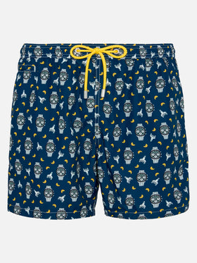 Lightweight fabric swim shorts Lighting with watch and moon print