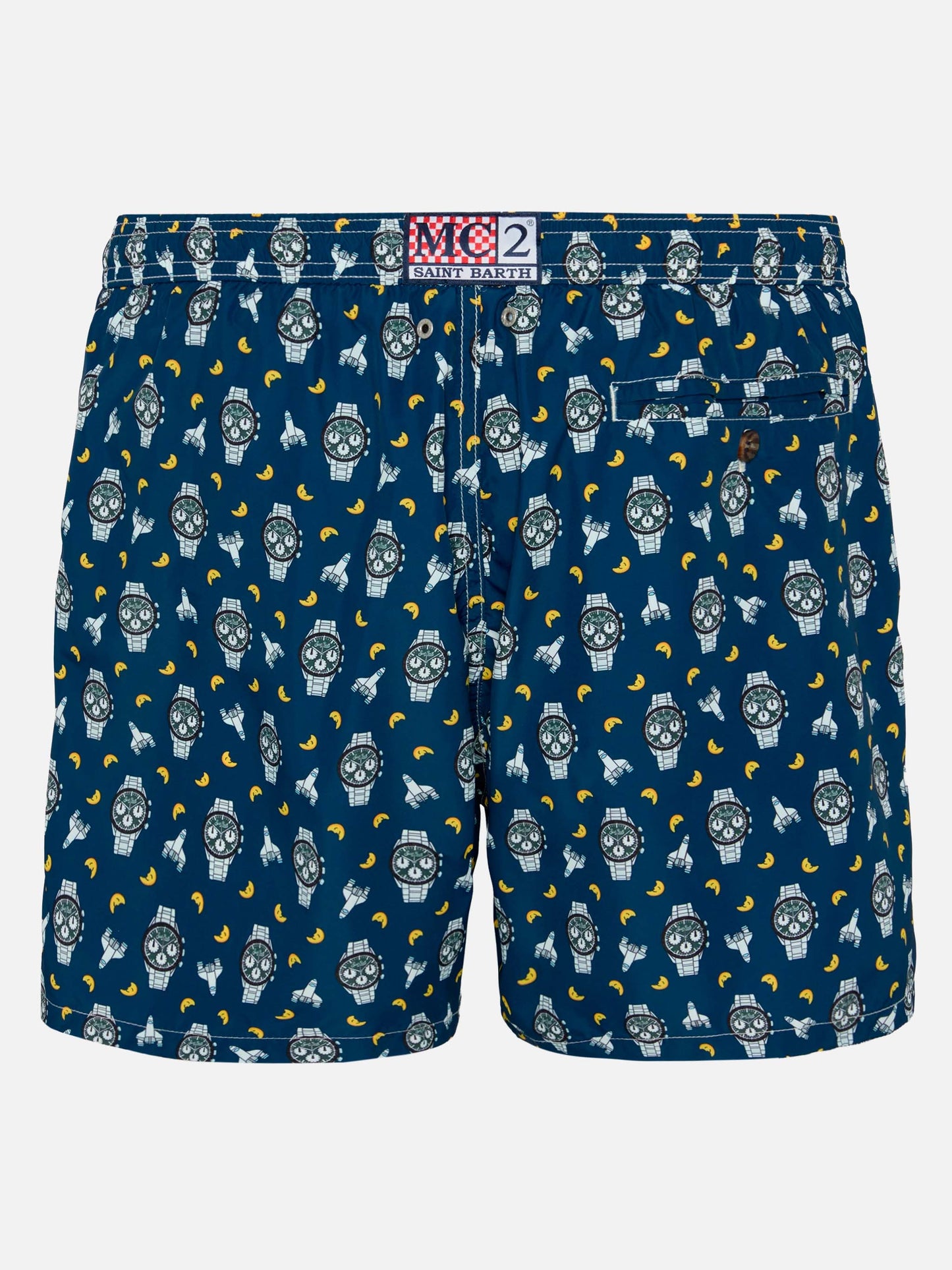 Lightweight fabric swim shorts Lighting with watch and moon print