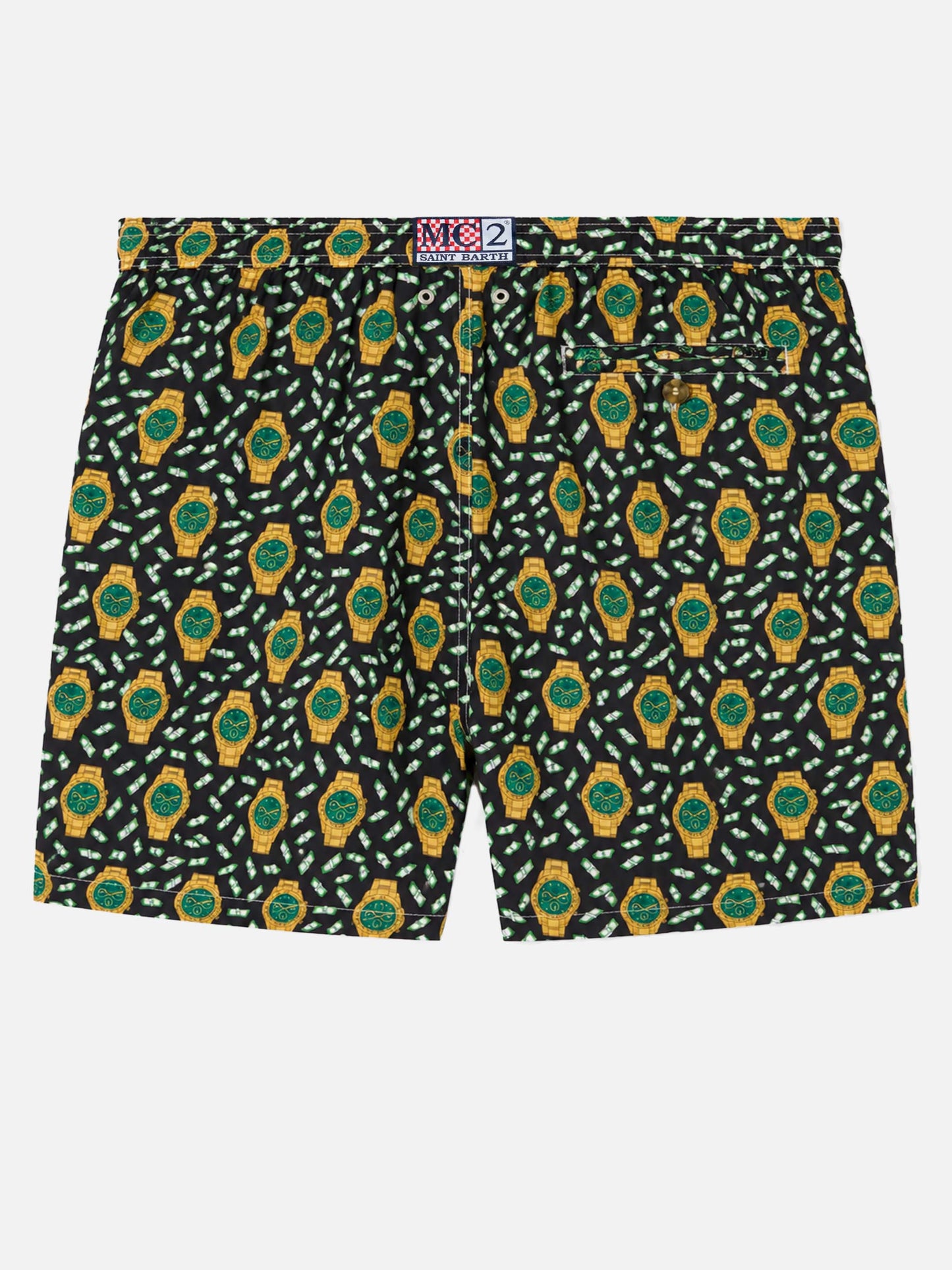 Lightweight fabric swim shorts Lighting with watch print