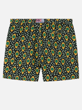 Lightweight fabric swim shorts Lighting with watch print