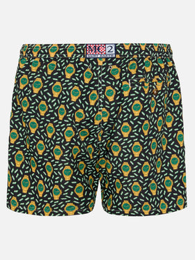 Badeshorts aus leichtem Stoff „Lighting“ mit Uhren-Print