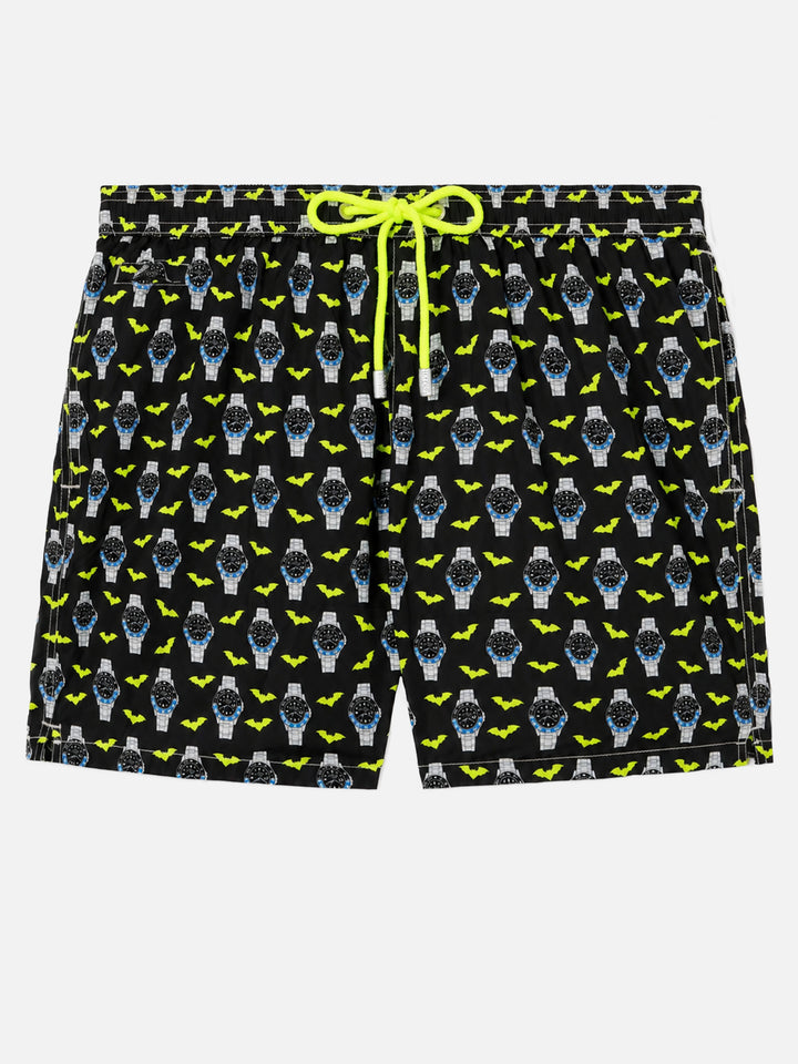 Lightweight fabric swim shorts Lighting with watch print