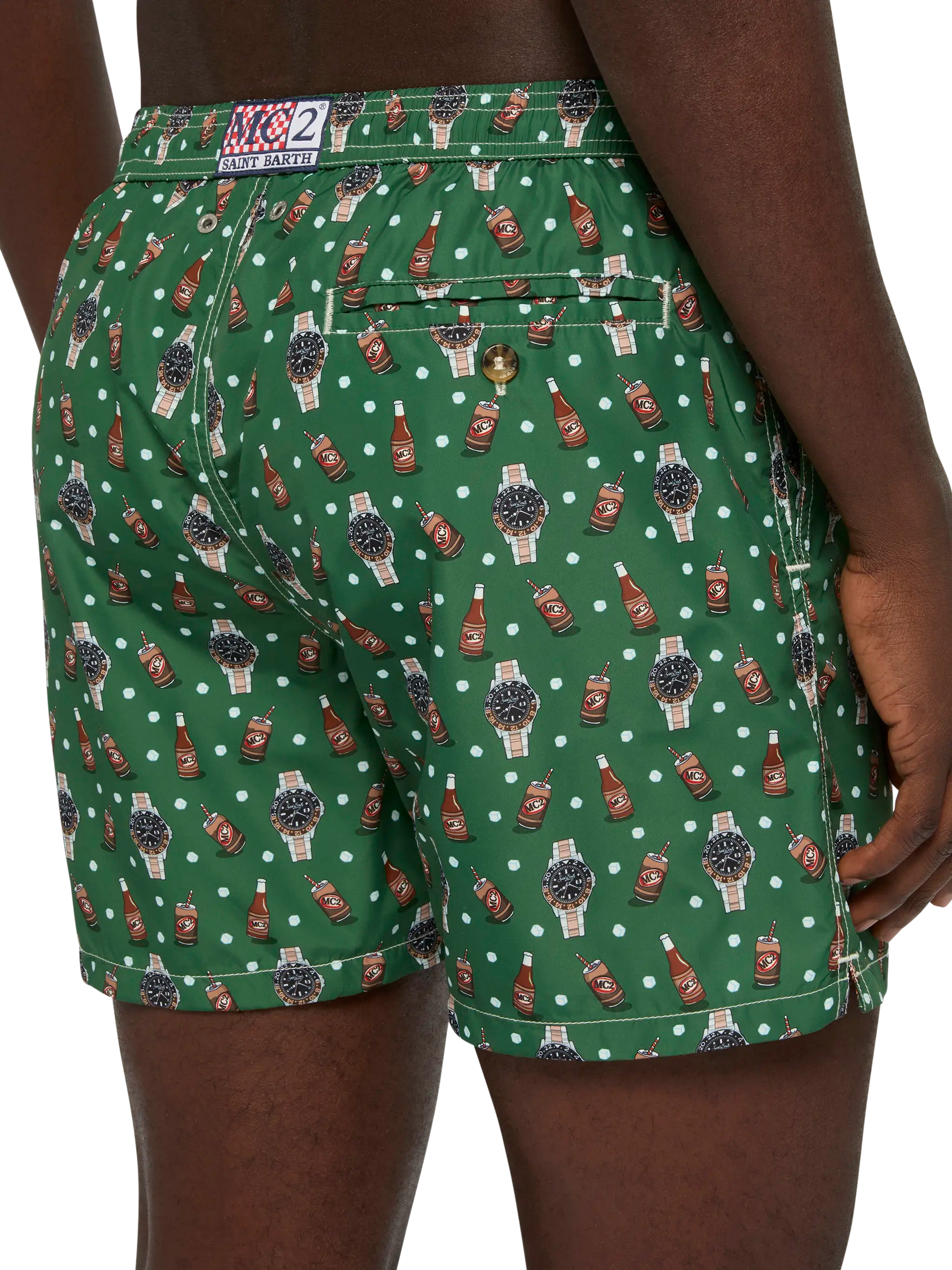Lightweight fabric swim shorts Lighting with watch and beer print - MC2 Saint Barth