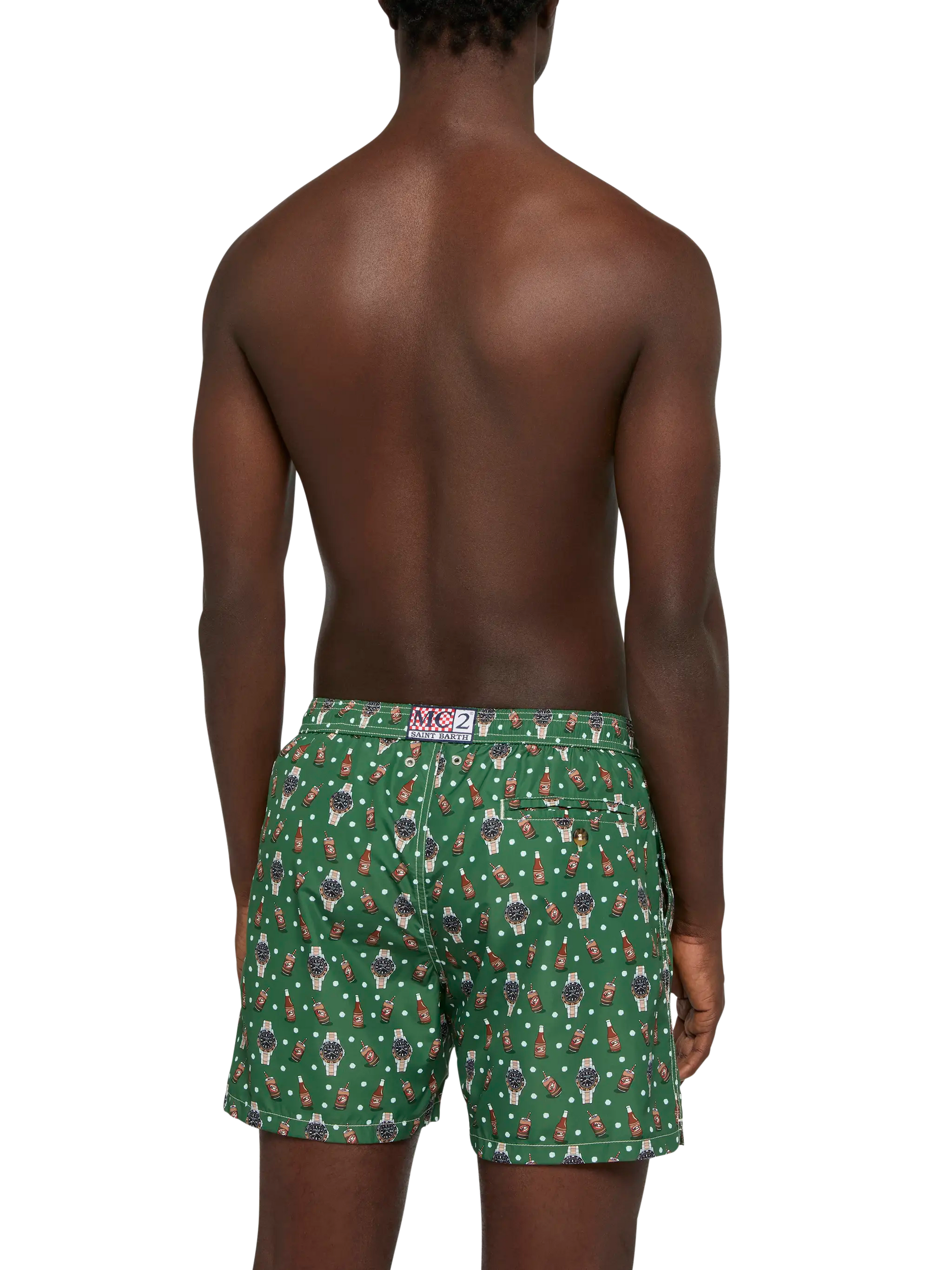 Lightweight fabric swim shorts Lighting with watch and beer print - MC2 Saint Barth