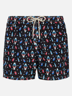 Badeshorts aus leichtem Stoff „Lighting“ mit Uhren-Print