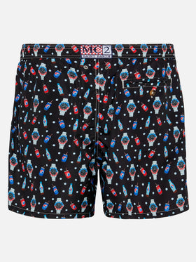 Badeshorts aus leichtem Stoff „Lighting“ mit Uhren-Print