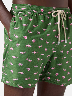 Green Lighting Micro swim shorts with pink sharks print