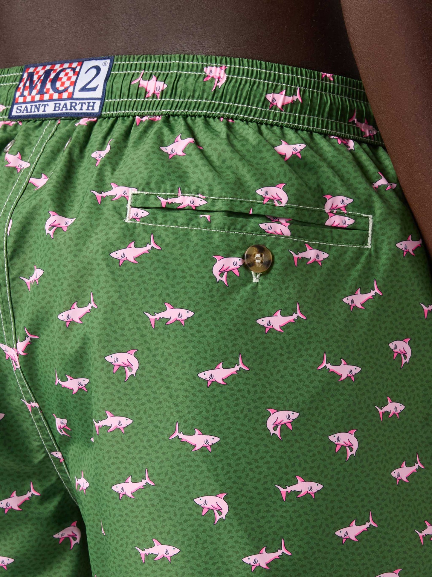 Green Lighting Micro swim shorts with pink sharks print