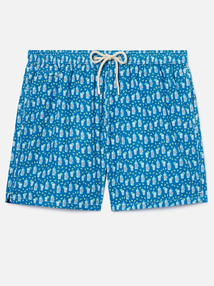 Light blue Lighting Micro swim shorts with cocktail print