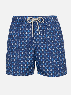 Man lightweight fabric swim-shorts Lighting Micro Fantasy with anchor print - MC2 Saint Barth