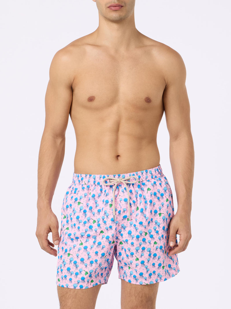 Man lightweight fabric swim-shorts Lighting Micro Fantasy with jellyfishes print