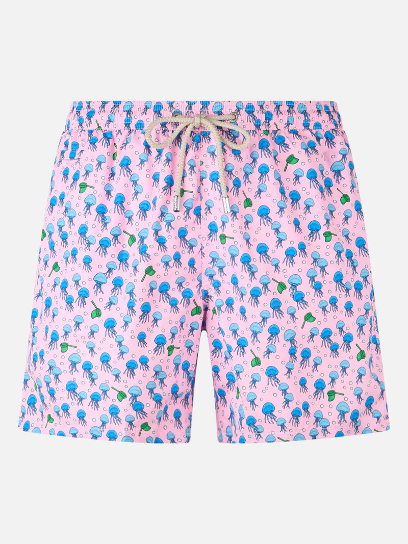 Man lightweight fabric swim-shorts Lighting Micro Fantasy with jellyfishes print