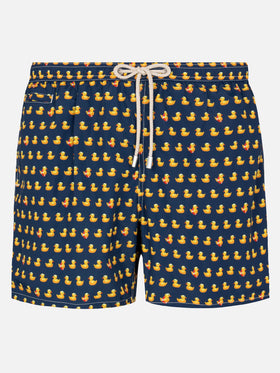Man light fabric swim shorts with ducky print