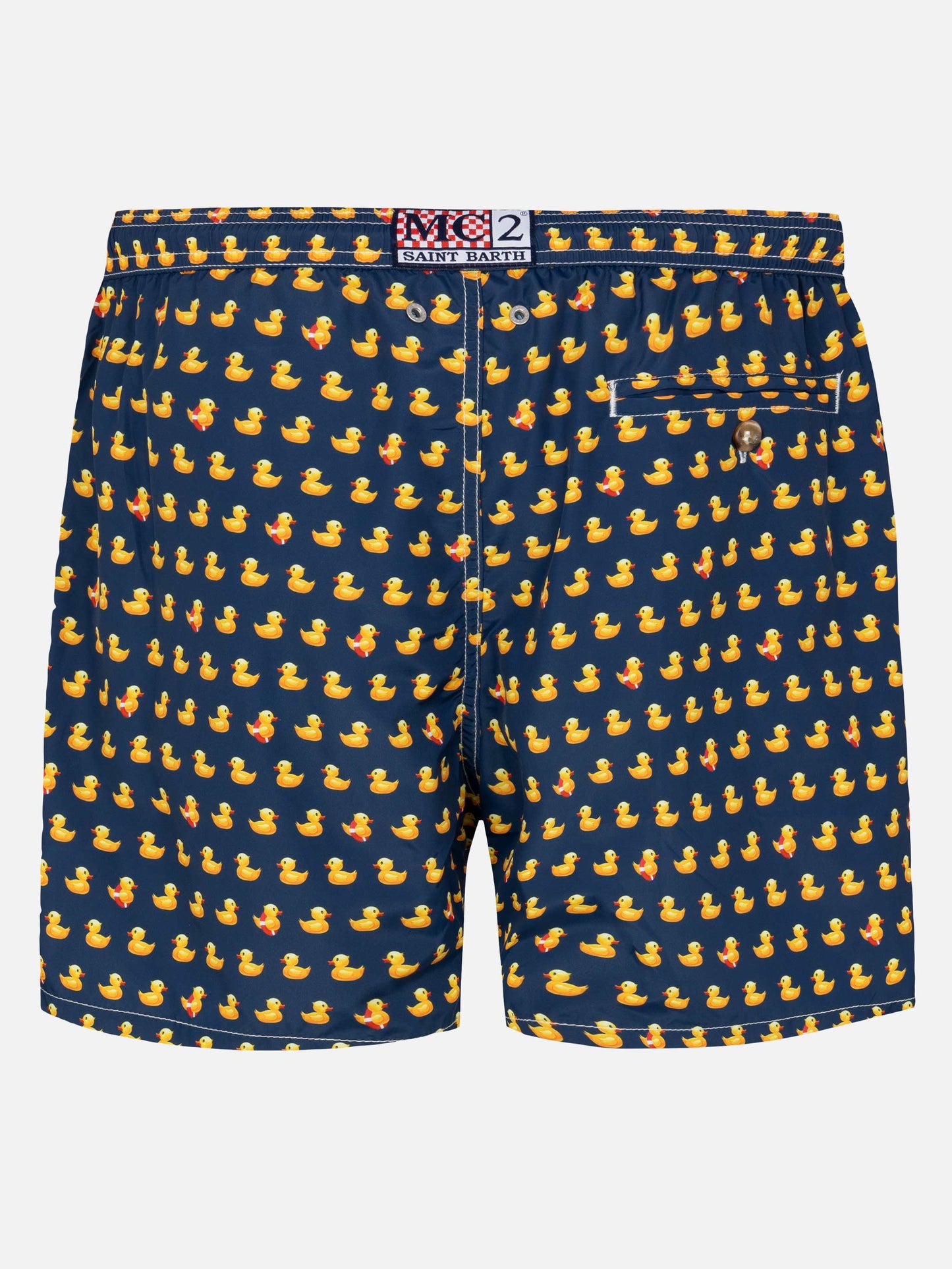 Man light fabric swim shorts with ducky print