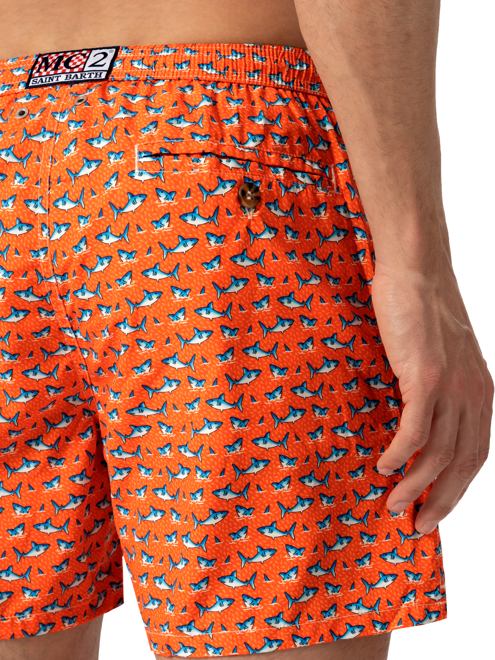 Lightweight fabric swim shorts Lighting with micro shark print - MC2 Saint Barth