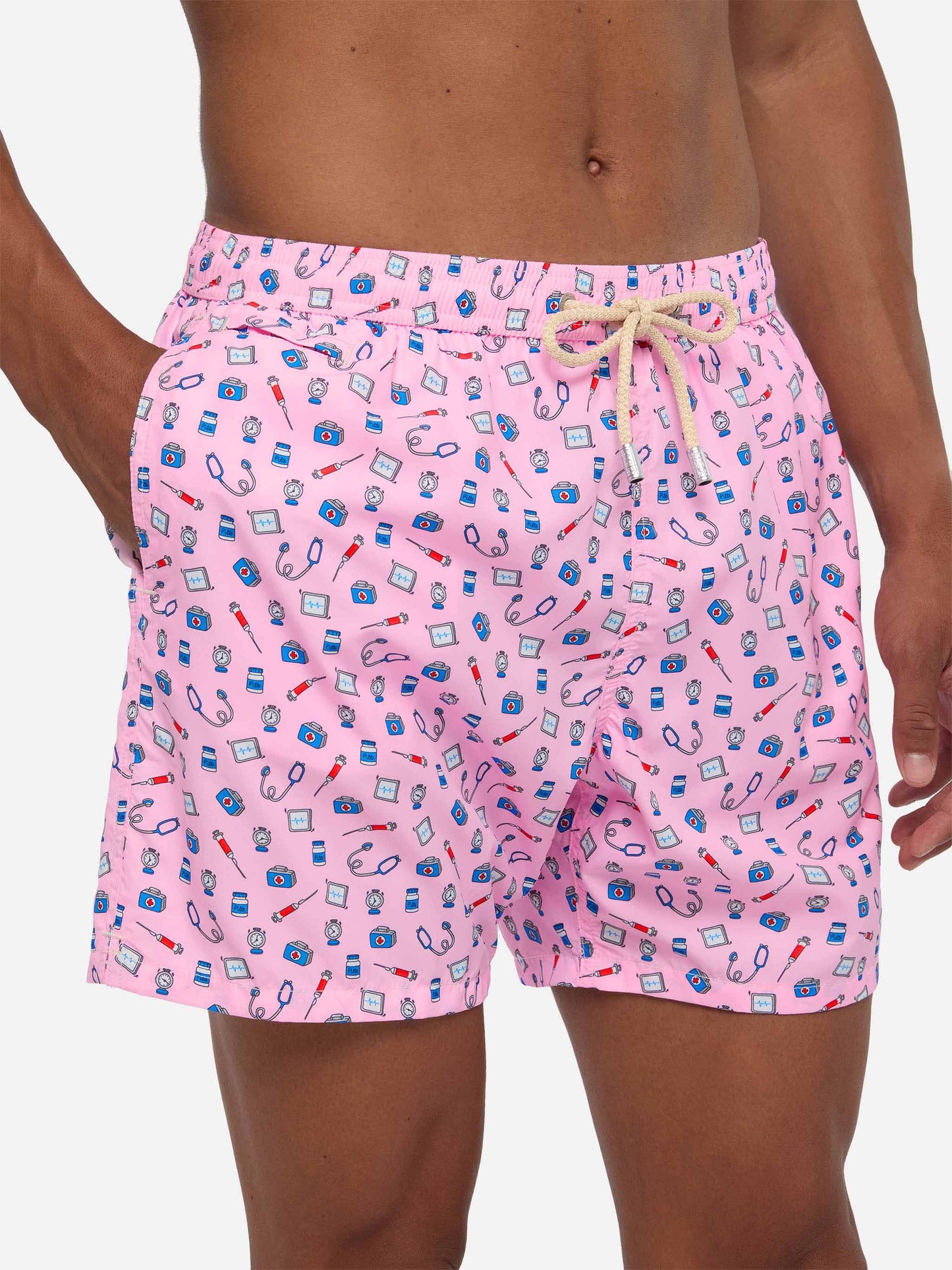 Lightweight fabric swim shorts Lighting with doctor job print