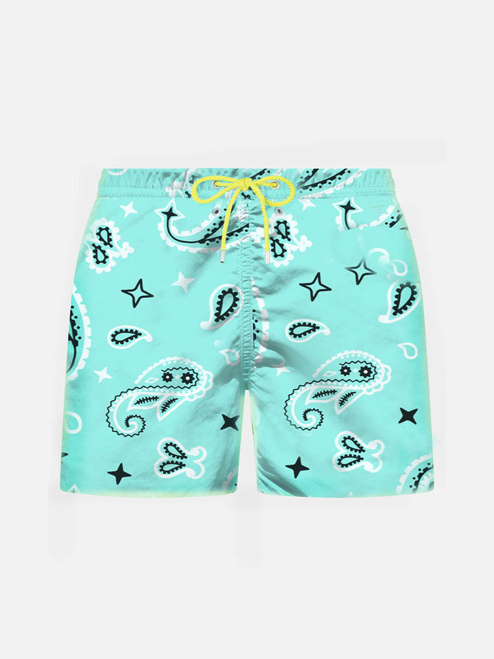Boy water green swim shorts with bandanna pattern - MC2 Saint Barth