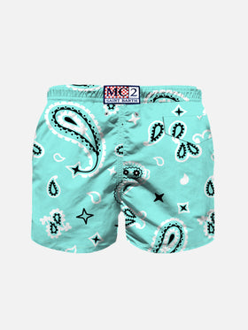 Boy water green swim shorts with bandanna pattern - MC2 Saint Barth