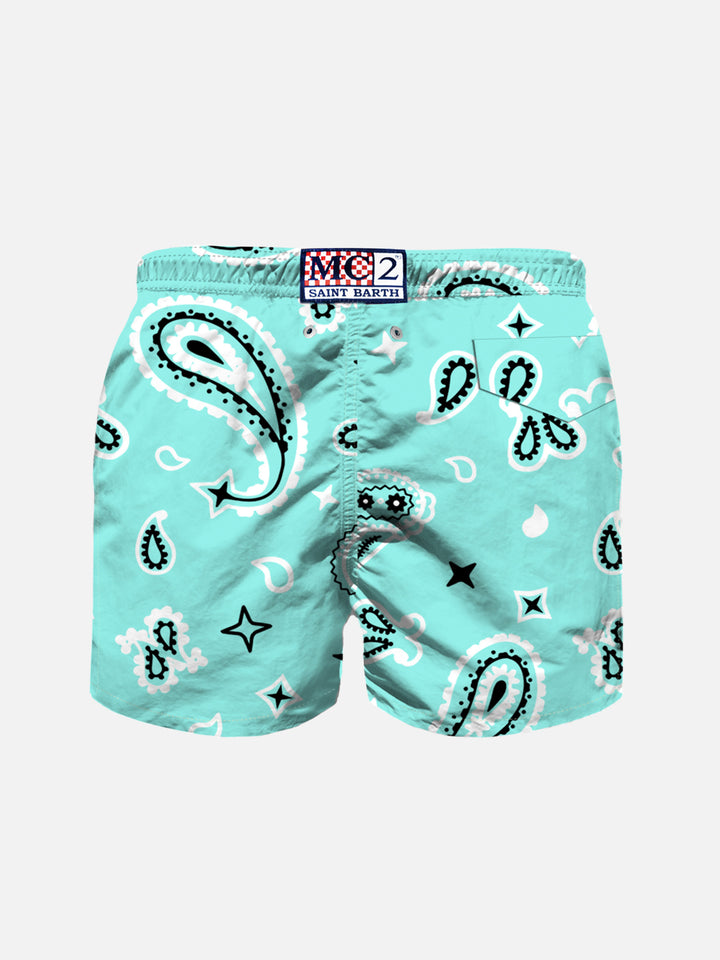 Boy water green swim shorts with bandanna pattern - MC2 Saint Barth