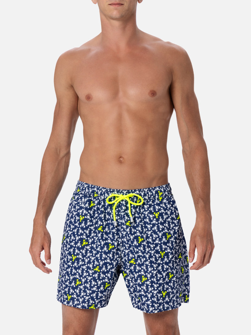 Man lightweight fabric swim-shorts Lighting Micro Fantasy with loabster print