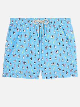 Hellblaue Lighting Micro Badeshorts mit Eisbären-Pinguin-Print | POLARETTI SPECIAL EDITION 