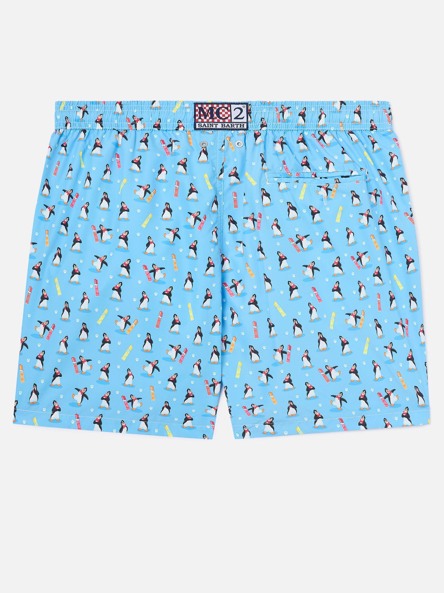 Hellblaue Lighting Micro Badeshorts mit Eisbären-Pinguin-Print | POLARETTI SPECIAL EDITION 