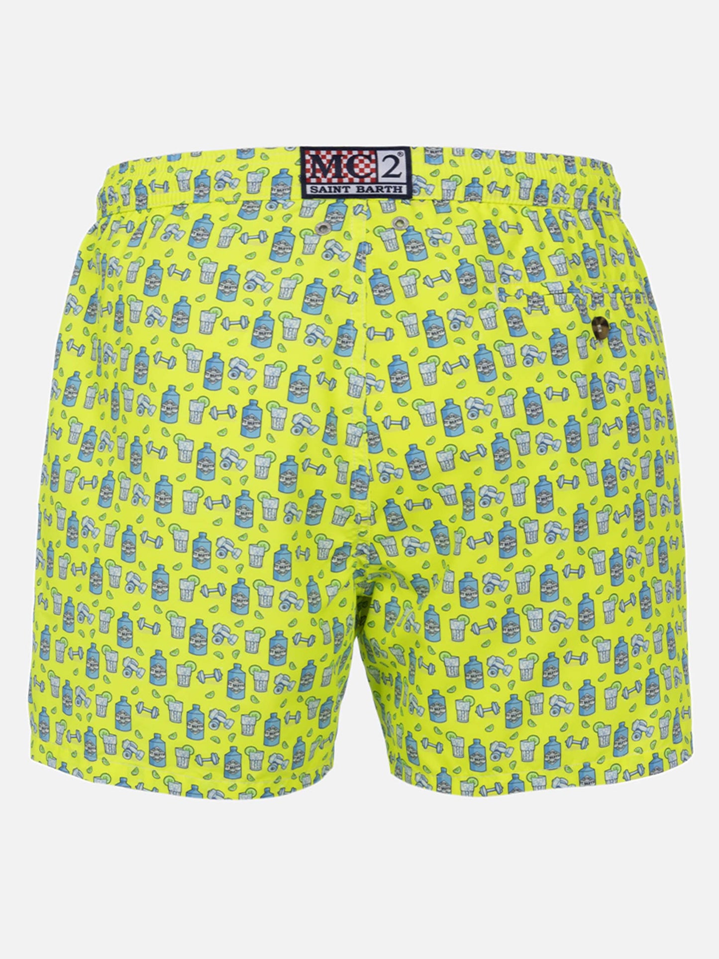 Man lightweight fabric swim-shorts Lighting Micro Fantasy with gym and gin print