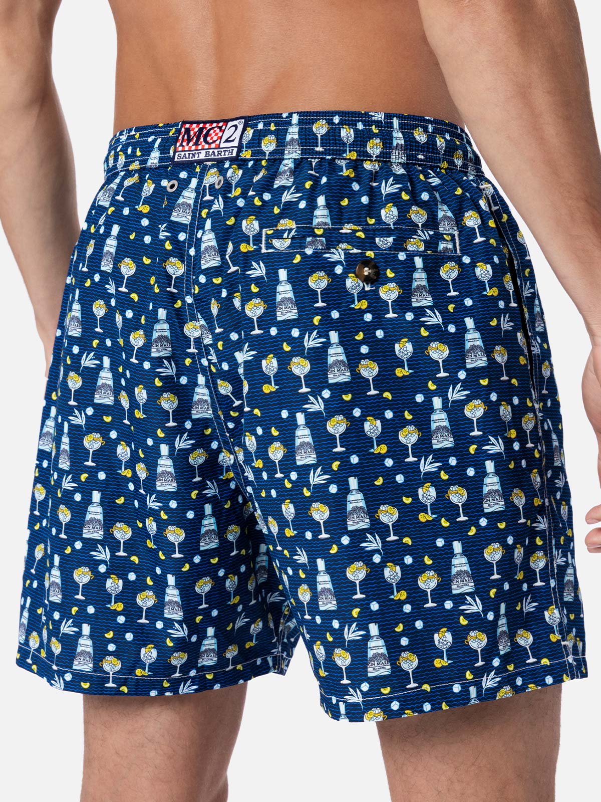 Man lightweight fabric swim-shorts Lighting Micro Fantasy with Gin Mare print | GIN MARE SPECIAL EDITION - MC2 Saint Barth