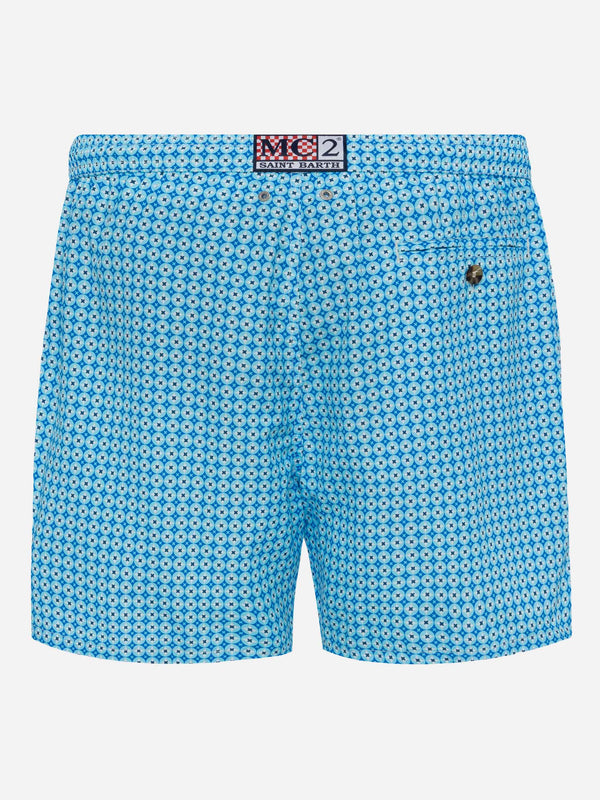 Lightweight fabric swim shorts Lighting with sporty geometric print