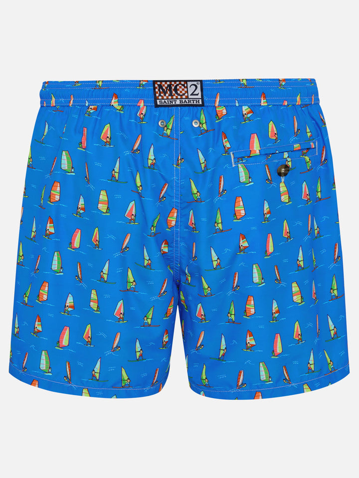 Costume da bagno da uomo in tessuto leggero con stampa windsurf
