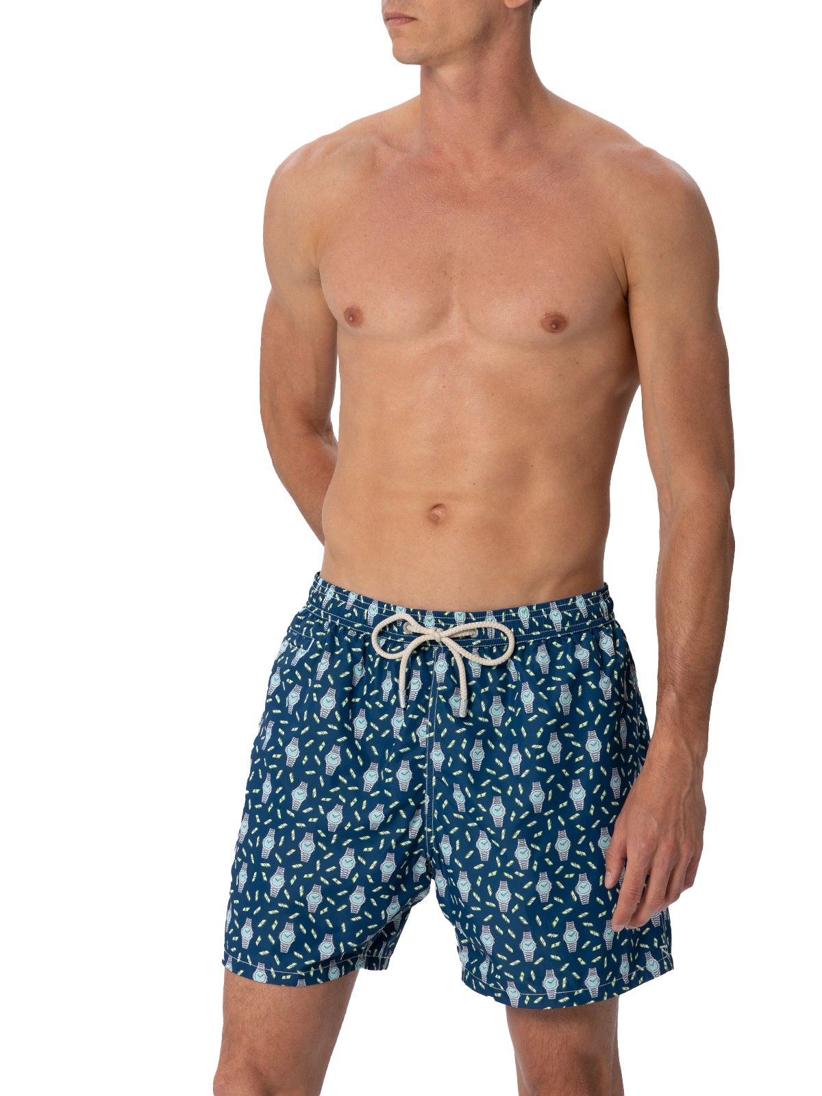 Man lightweight fabric swim-shorts Lighting Micro Fantasy with watches print - MC2 Saint Barth