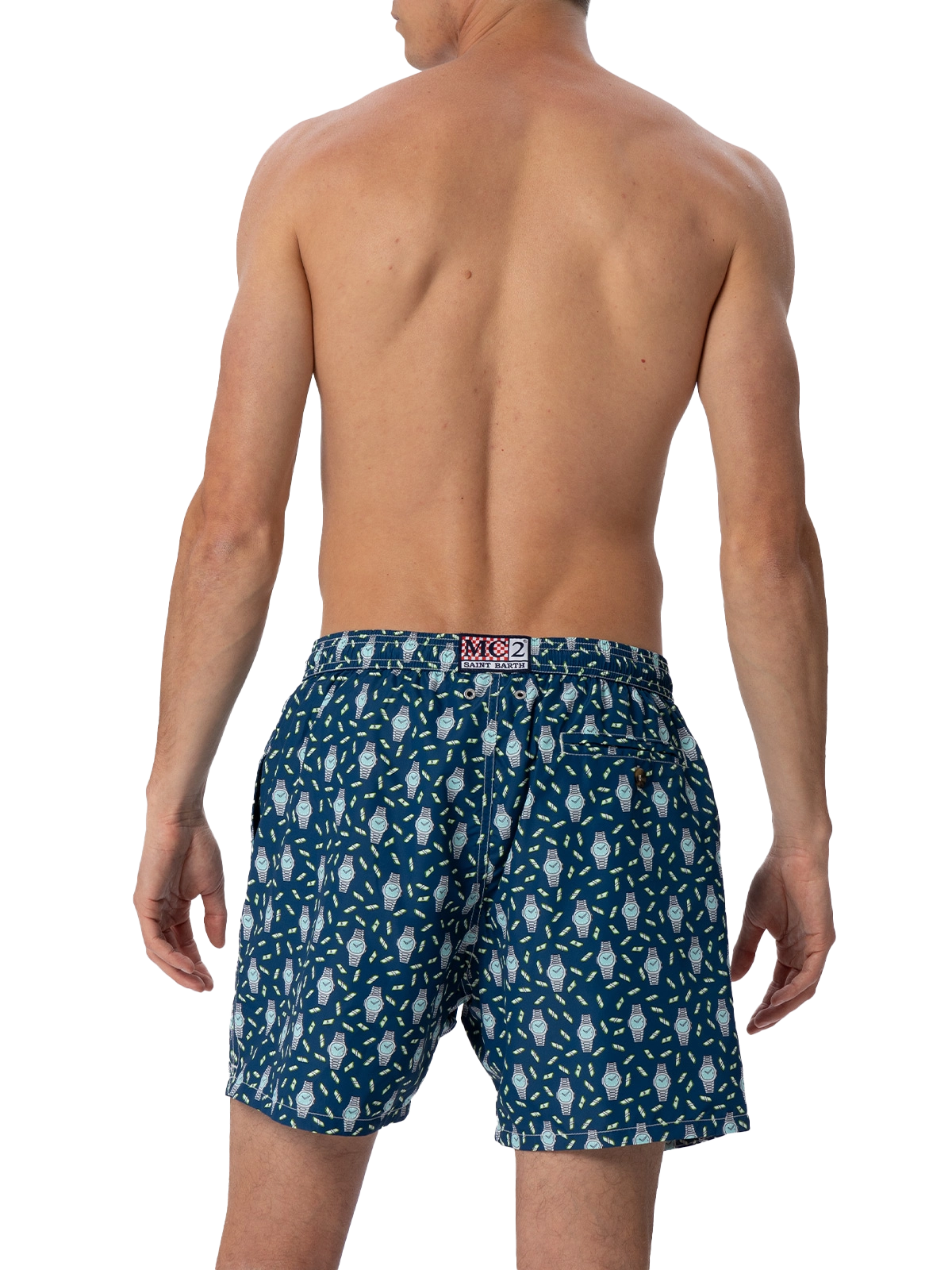 Man lightweight fabric swim-shorts Lighting Micro Fantasy with watches print - MC2 Saint Barth