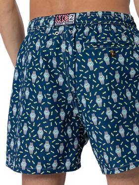 Man lightweight fabric swim-shorts Lighting Micro Fantasy with watches print - MC2 Saint Barth
